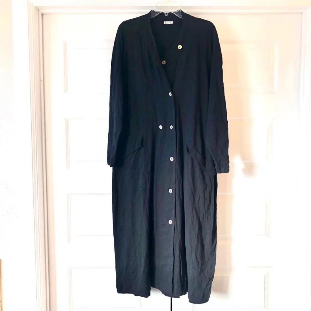 NWT FREE PEOPLE Until Now Black Cotton Maxi Cardi Duster Shirt Dress S